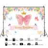 15x8ft Butterfly Happy Birthday Backdrop Colorful Butterfly Flowers Dots Photography Background Girls Women Birthday Party Decorations Banner Supplies Photo Studio Props view 2