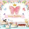 15x8ft Butterfly Happy Birthday Backdrop Colorful Butterfly Flowers Dots Photography Background Girls Women Birthday Party Decorations Banner Supplies Photo Studio Props view 3