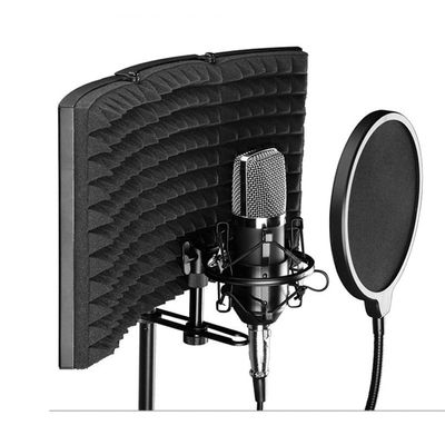PGNEX Microphone Isolation Shield 3-Panel Wind Screen Filter Foldable with Metal Disc Holder for Recording Studio Singing