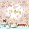 10x6.5ft Butterfly Baby Shower Backdrop Boho Oh Baby Pink Butterfly Flowers Photography Background Kids Girls Baby Shower Party Decorations Banner Supplies Photo Studio Props view 3