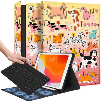 Wazzasoft for iPad 9th/8th/7th/Air 3rd Generation/Pro 10.5 Inch Case Keyboard Pencil Holder Folio Tablet Cover Women Girl Cute Girly Teen Kawaii Dogs Unique Design for Apple 10.2 & 10.5 Inch
