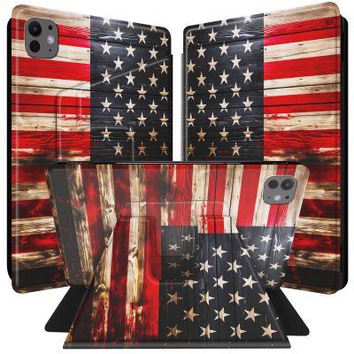 BPQOJB for iPad Pro 11 inch Case 2024 M4 5th Generation with 360 Degree Rotating PU Leather Smart Cover with Auto Wake/Sleep Tablet Case for iPad Pro 11 inch 2024 - Wood American Flag