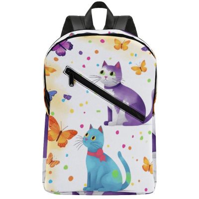 17 Inch Travel Backpack Lightweight Waterproof Casual Laptop Backpack Hiking Camping Daypack for Women Men Butterfly Polka Dot And Cat