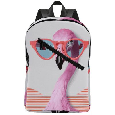 17 Inch Travel Backpack Lightweight Waterproof Casual Laptop Backpack Hiking Camping Daypack for Women Men Hello Glasses Flamingo