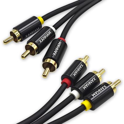 XANHAM 3RCA to 3RCA Cable 3.3 Feet Gold-Plated Contacts 3 RCA Male to Male Audio Cable for Speaker, Hi-Fi Systems, Home Theater, HDTV, etc.