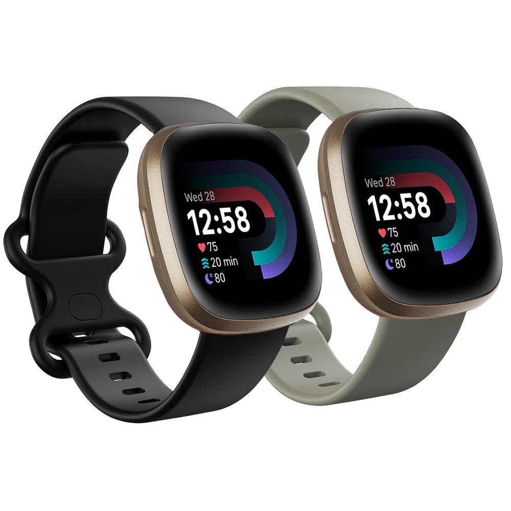 2 Pack Compatible with Fitbit Sense/Fitbit Sense 2 / Fitbit Versa 3 / Fitbit Versa 4 Bands, Soft Sports Replacement Waterproof Wristbands for Women Men (Large 7.1"-8.7", Black/Grey)