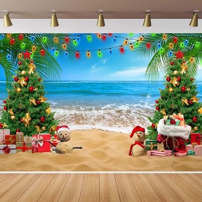 10x6.5ft Tropical Christmas Backdrop Summer Hawaiian Beach Christmas Pine Tree Photography Background Merry Xmas Holiday Events Party Decorations Adults Kids Portraits Photo Booth Props