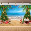 10x6.5ft Tropical Christmas Backdrop Summer Hawaiian Beach Christmas Pine Tree Photography Background Merry Xmas Holiday Events Party Decorations Adults Kids Portraits Photo Booth Props view 1