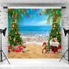 10x6.5ft Tropical Christmas Backdrop Summer Hawaiian Beach Christmas Pine Tree Photography Background Merry Xmas Holiday Events Party Decorations Adults Kids Portraits Photo Booth Props view 3