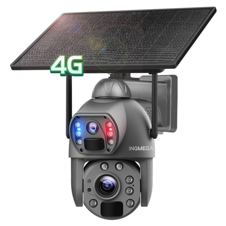 INQMEGA Metal 20X Optical Zoom 6MP Dual-Lens Security Solar Cameras, 4G Cellular 20000mA Battery Powered Camera with 10W Solar Panel, PIR Motion Detection, Color Night Vision, Include 4G Card
