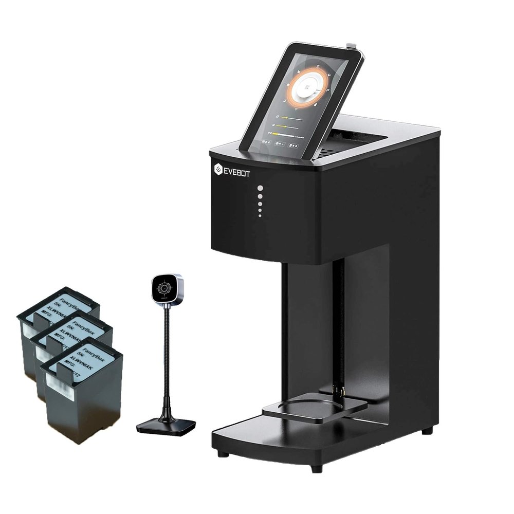 EVEBOT Mini Coffee Latte Art Machine  Mini Drink Art Machine for Custom Photos & Text on Coffee, Cocktails, Yogurt, Cakes & Cookies  Brown*3