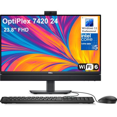 Dell OptiPlex 7420 24 23.8" FHD Business All-in-1 Desktop Computer, 14th Gen Intel 14-Core i5-14500T (Beat i7-13700T), 64GB DDR5 RAM, 4TB PCIe SSD, WiFi 6, Bluetooth, KB and Mouse, Windows 11 Pro