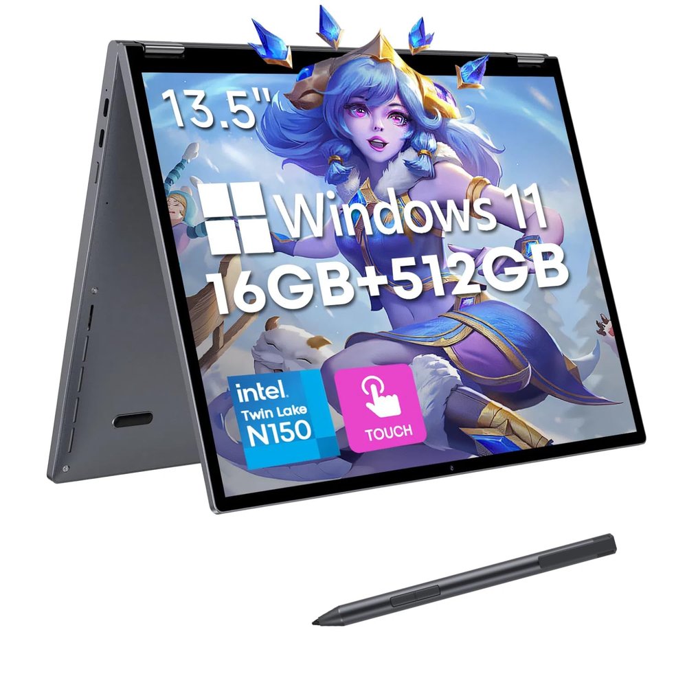 CHUWI FreeBook 2-in-1 Laptop with H7 Stylus Pen 13.5'', 16GB LPDDR5 RAM 512GB SSD, Intel N150(up to 3.6GHz), FHD 2256 * 1504