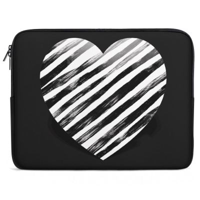 13inch Laptop Sleeve Bag Black and White Striped Heart Laptop Bag Shockproof Computer Carrying Cover Slim Briefcase Handbag