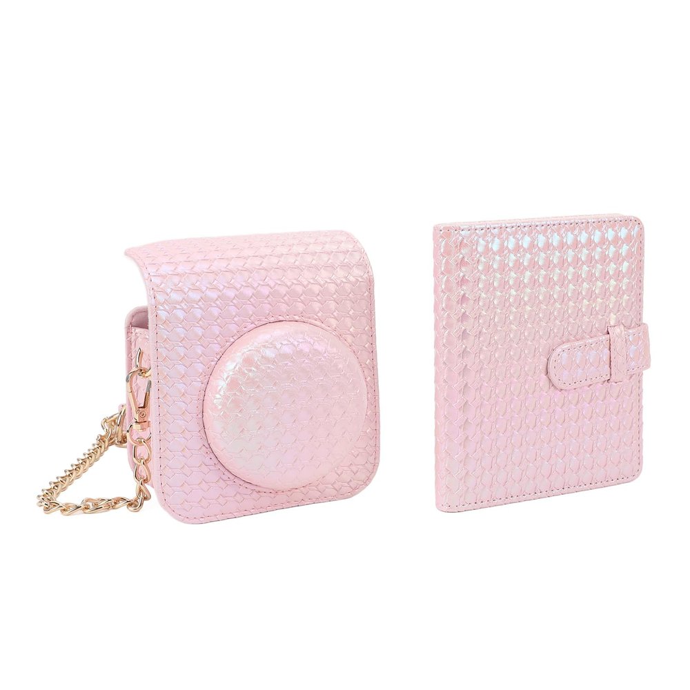 ciciglow Mini 12 Camera Protective Case, PU Leather Removable Top Cover with Adjustable Shoulder Strap, 64 Pockets Photo Album Carry Bag for Weddings, Graduations, Parties,