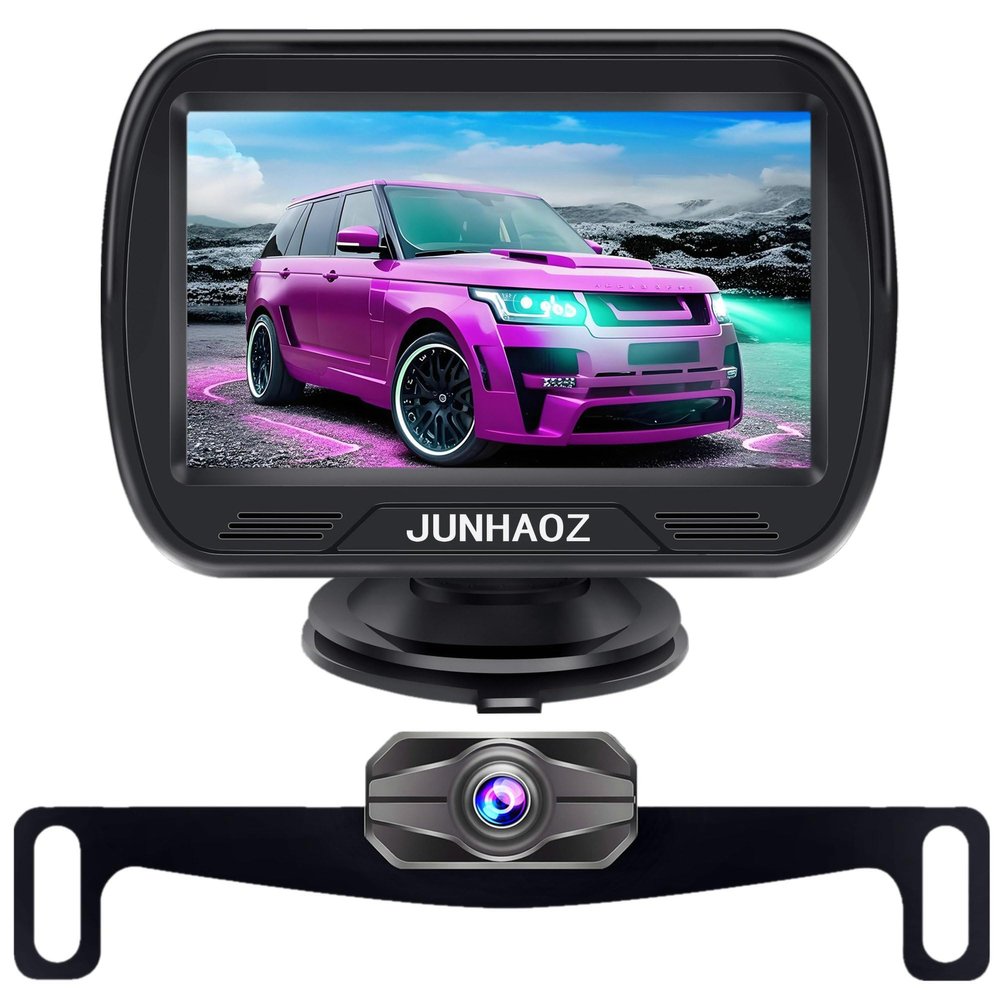 JUNHAOZ Car Rear View Camera, Backup Camera for Car, Trucks, SUVs, Pickup, 4.3-inch IPS Monitor, Night Vision, DIY Guide Lines, Front/Rear Camera Switch,IP69 Waterproof K4301