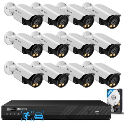 4COVR 16 Channel PoE Security Camera System, 2-Way Talk & Dual Lights Smart Full Color Night Vision, Human/Vehicle Detection, NVR & 4TB HDD, 12X 5MP Wired Business Bullet IP Camera IP67, LY37YX5M1612