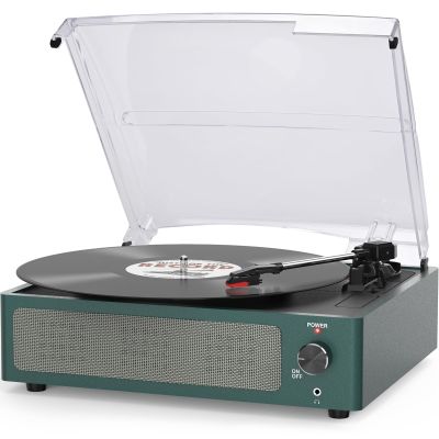 Record Player for Vinyl Turntable with Built-in Wireless Receiver & 2 Stereo Speakers 3 Speed 3 Size LP Players Portable Turntables for Vinyls Records Headphone AUX RCA Auto Stop New Sleek Dark Blue