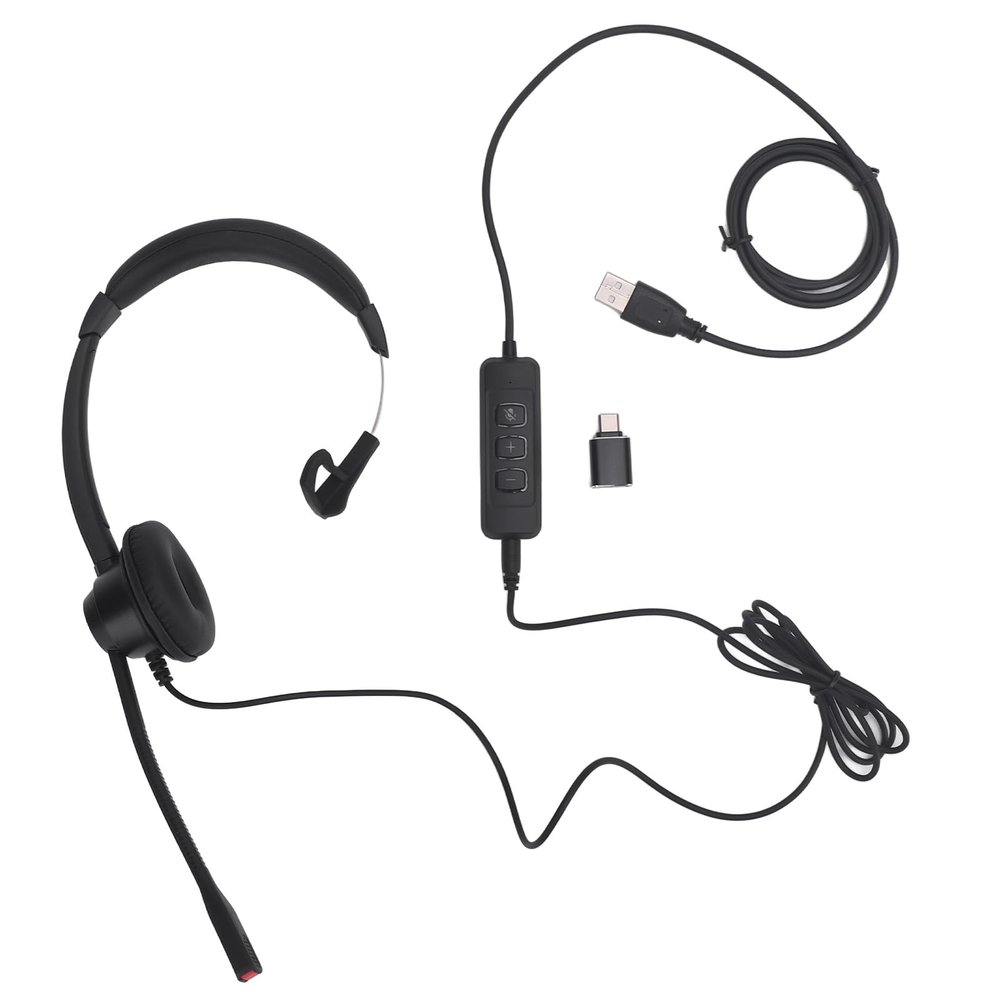 Corded Telephone Headset, Single Ear Office Phone Headset with Noise Cancelling Mic Support USB C to USB 3.5mm, Landline VoIP Headset for PC Laptop Tablet Phone