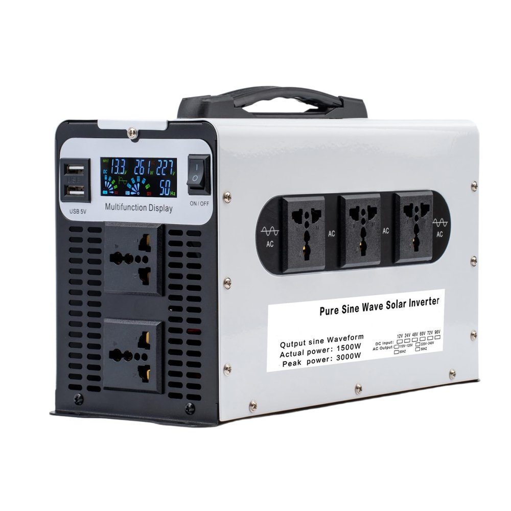 1500W Pure Sine Wave Power Inverter, DC 12V/24V/48V/60V/72V to AC 110V/120V/230V/240V Converter, Peak 3000W, Ideal for Home Appliances, RV Camping, Off-Grid Solar Systems,12V to 230V(72V to 230V)