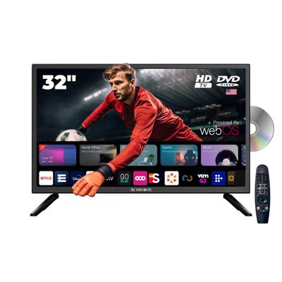 Audiobox 32-Inch Smart TV with Built-in DVD Player, Bluetooth Remote Control, HD LED, 12V AC/DC Compatible - Perfect for RVs, Movies, Gaming, Travel & Home Entertainment, HDMI & USB Ports