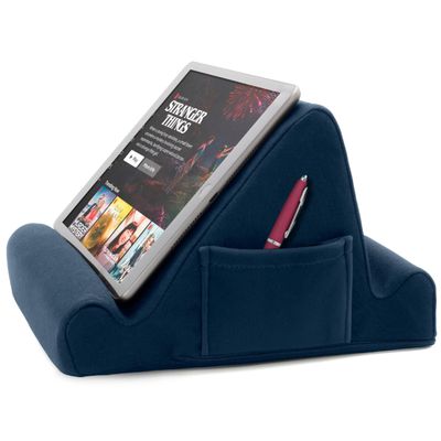 Brookstone Tablet Lap Cushion - Tablet and Phone Holder for Bed, Flights, and Travel, Two Angled Memory Foam Lap Desk for Reading and Hands Free Viewing, Compatible iPad and Kindle Accessories, Blue