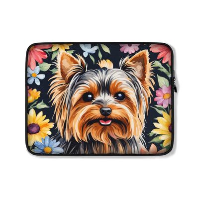 Art and Beyond Protective Sleeve Case for iPad Regular, Air, Pro 9 10 11 12 13"" inch Sweet Yorkshire Terrier Dog Animal Happy Yorkie Puppy Pet Watercolor Flowers Design Cute Carrying Cover Bag