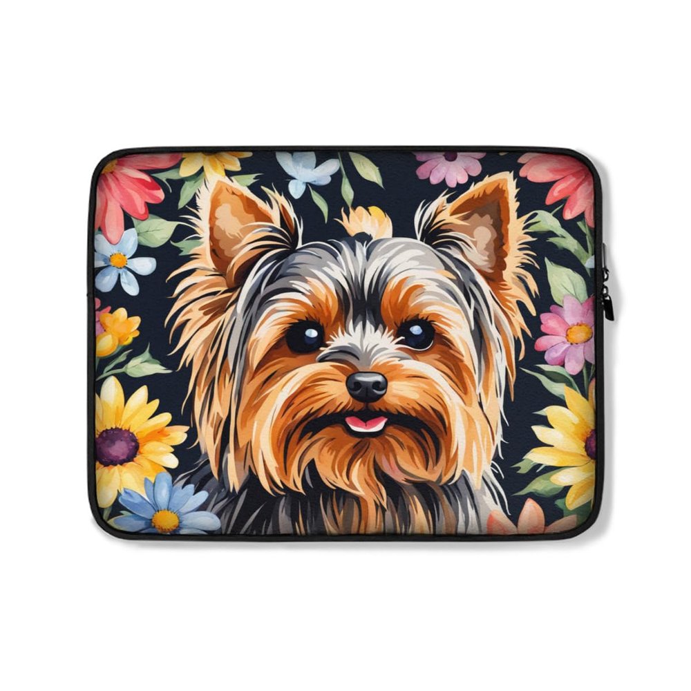 Art and Beyond Protective Sleeve Case for iPad Regular, Air, Pro 9 10 11 12 13"" inch Sweet Yorkshire Terrier Dog Animal Happy Yorkie Puppy Pet Watercolor Flowers Design Cute Carrying Cover Bag