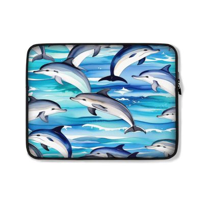 Art and Beyond Protective Sleeve Case for iPad Regular, Air, Pro 9 10 11 12 13"" inch Watercolor Ocean Dolphins Pattern Blue Dolphin Pattern Sea Life Design Cute Carrying Cover Bag