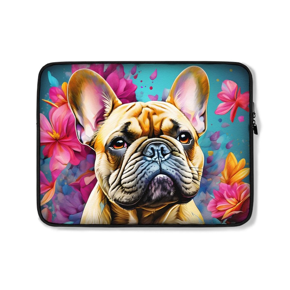 Art and Beyond Protective Sleeve Case for iPad Regular, Air, Pro 9 10 11 12 13"" inch French Bulldog Puppy Dog on Flowers Watercolor Art Pet Dogs Floral Design Cute Carrying Cover Bag
