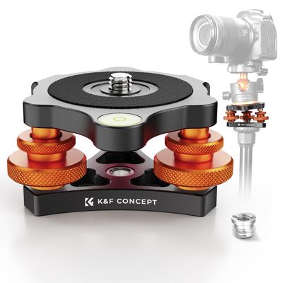 K&F CONCEPT Tripod Leveling Base, Aircraft Grade Aluminum Leveler Stand, 3/8or 1/4Thread, +/-5Precise Angle AdjustmentIdeal Tripod Base for Macro and Panoramic Photography.
