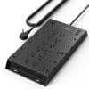 22 Outlets & 6 USB Big Power Strip, Jcblaon Surge Protector with 3USB C & 3USB A Charging Ports, 6.5ft Flat Plug Heavy Duty Extension Cord(1875W/15A)2100J, 14AWG,Wall Mountable for Garden,Shed, Black view 1