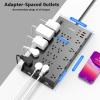 22 Outlets & 6 USB Big Power Strip, Jcblaon Surge Protector with 3USB C & 3USB A Charging Ports, 6.5ft Flat Plug Heavy Duty Extension Cord(1875W/15A)2100J, 14AWG,Wall Mountable for Garden,Shed, Black view 4
