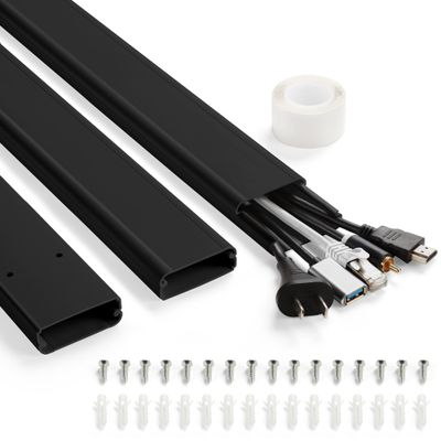 47in TV Cord Hider, YCLYC Cord Hider for Wall Mount TV, Large Cable Hider, Paintable Wire Covers for Cords, Cable Management Cord Organizer, Wire Hiders for TV on Wall 3*L15.7in W2in H0.7in, Black