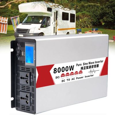 4000W 8000W Pure Sine Wave Inverter 12V/24V/48V/60V DC to 110V 220V AC Converter for Truck, Home, RV, Power Inverter with 2 AC Outlets & USB Ports&Display,8000W-48V