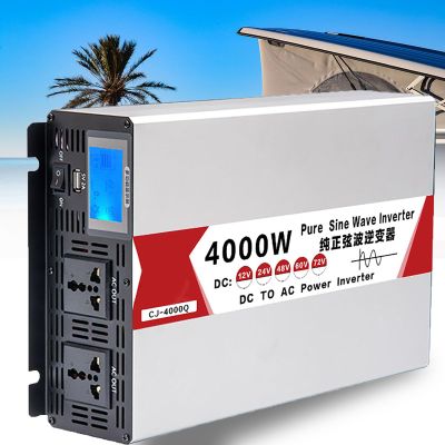 4000W 8000W Pure Sine Wave Power Inverter DC 12V 24V 48V 60V 72V to 110V 220V AC Converter with 2 AC Charger Outlets Charging Ports, Car Power Inverters with LCD Display,4000W-12V