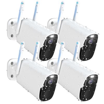Rraycom 2K QHD Color Night Vision Security Cameras Wireless Outdoor, 12000mah Battery, IP66 Waterproof, Two-Way Audio, 120FOV, Motion Sensor, Alexa Compatible 4PACK BW4 Plus