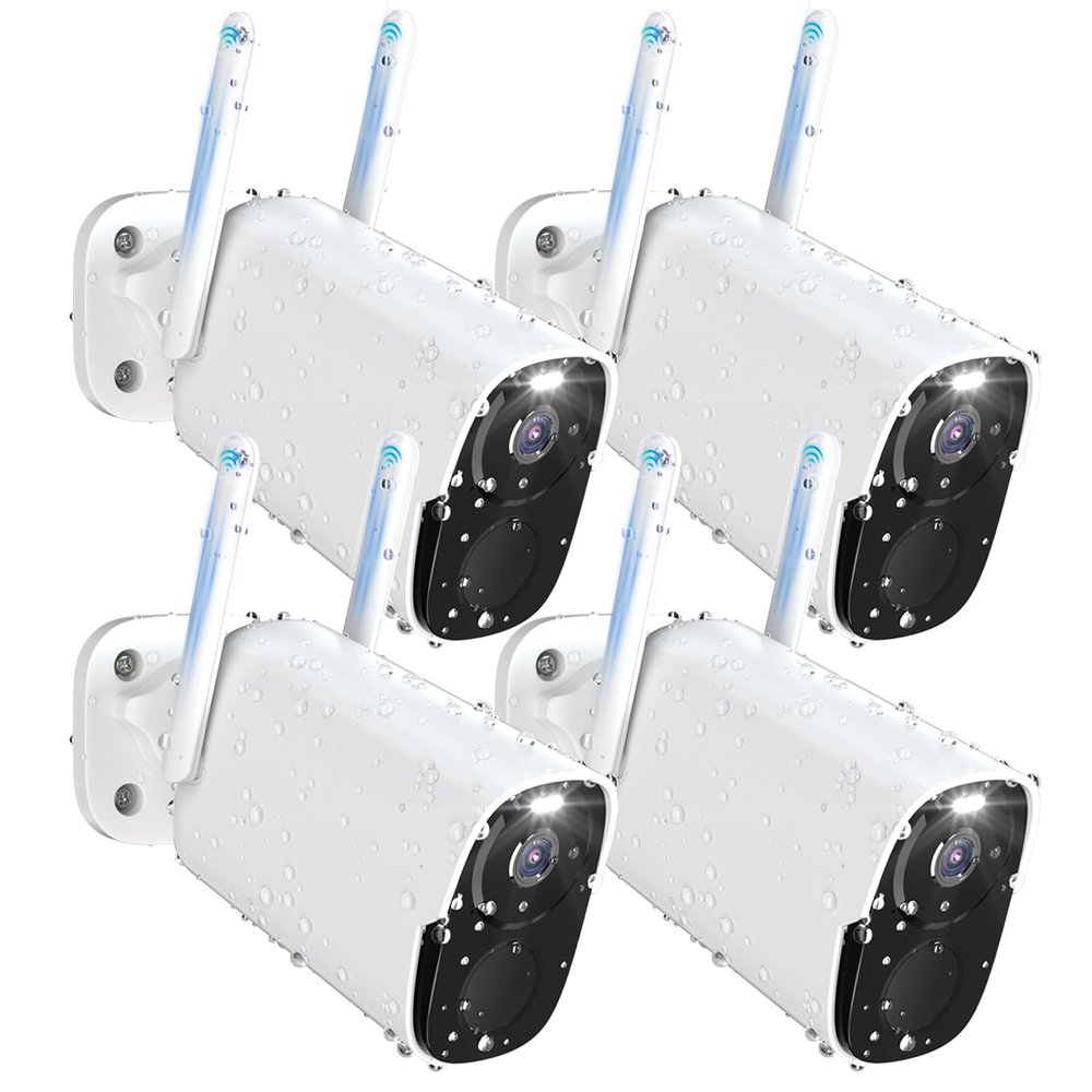 Rraycom 2K QHD Color Night Vision Security Cameras Wireless Outdoor, 12000mah Battery, IP66 Waterproof, Two-Way Audio, 120FOV, Motion Sensor, Alexa Compatible 4PACK BW4 Plus