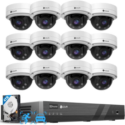 4COVR 16 Channel Security Camera System PoE, 12Pcs IK10 Vandal-Proof 5MP 2.8-12mm Dome IP Camera for Business, IP67 Human/Vehicle Detection, 16CH Commercial 4K NVR 4TB HDD, LY57BA5M1612
