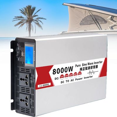 4000W 8000W Pure Sine Wave Inverter Dc 12V/24V/48V/60V to Ac 110V-220V Car Power Inverter with Lcd Display and Dual Smart Fans for Car Converter, Camping,8000W-48V