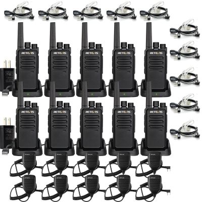Retevis RT68 Two-Way Radios(10 Pack) Bundle with Shoulder Mic(10 Pack), Long Range Walkie Talkies for Adults, 2 Way Radio with Earpiece, Walkie Talkie Rechargeable with Charging Base