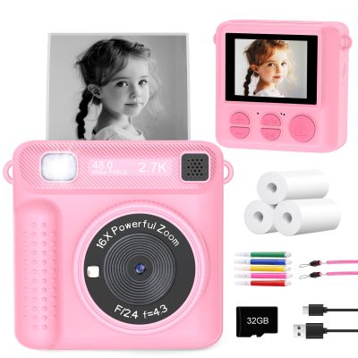Kids Instant Print Camera - Christmas Birthday Gifts for Girls Boys, Instant Cameras That Print Photos for 4 5 6 7 8 9 10 Year Old Girl Birthday Gift with 32GB SD Card