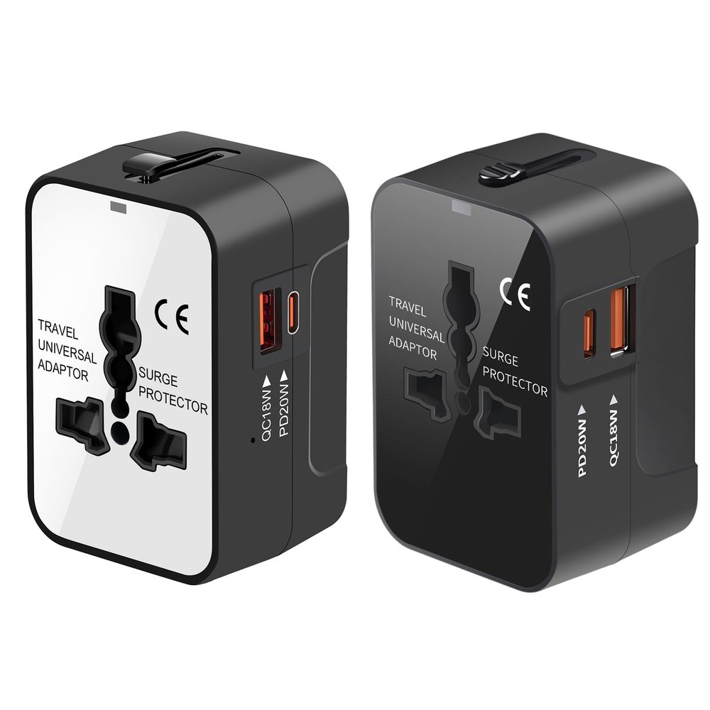 Universal Travel Adapter 2 Pack with 3.0A PD USB-C & QC USB-A Ports, Fast Charging International Plug Adapter, Worldwide Wall Charger AC Power Plug Converter Adaptor for US to EU UK AUS Asia
