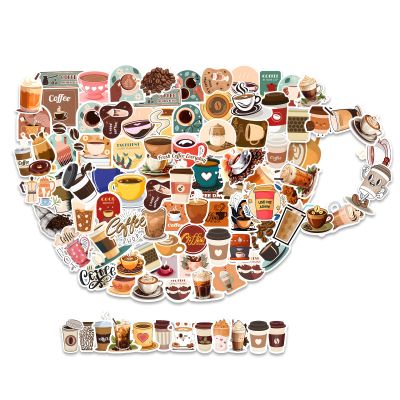 100pcs Unique Coffee Stickers Pack - Vinyl Waterproof Cafe Stickers for Water Bottles Planners Laptops Kindles, Funny Cafe Mug Sticker for Scrapbooking DIY Coffees Shop Scene Mug Decoration