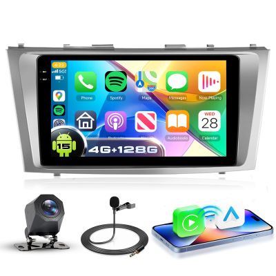 4G+128G Android 15 Car Stereo for Toyota Camry 2006-2011, Wireless CarPlay Android Auto, 9 Incell HD Touch Screen Car Stereo with GPS, WiFi, Bluetooth 5.0, 32 EQ, FM, SWC, Backup Camera