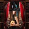 10x8ft Vinyl XMJJKUF Red Curtain Halloween Library Backdrop Full Moon Cemetery Bookshelf Photography Background Halloween Party Decorations Halloween Bookcase Background Studio Props view 3