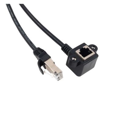 QZLIBEFUD RJ45 Cable Male to Female Screw Panel Ethernet LAN Network Shield 90 Degree Right Angle Extension Cable 0. 0.6m 1m 1.5m(Angle 0.6m)