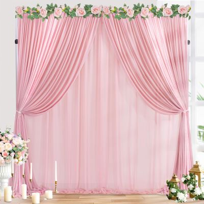 Dusty Rose Chiffon Background DrapesSheer Fabric 30ft x 10ft Backdrop Curtain for Bridal Shower Baby Shower Party Decorations