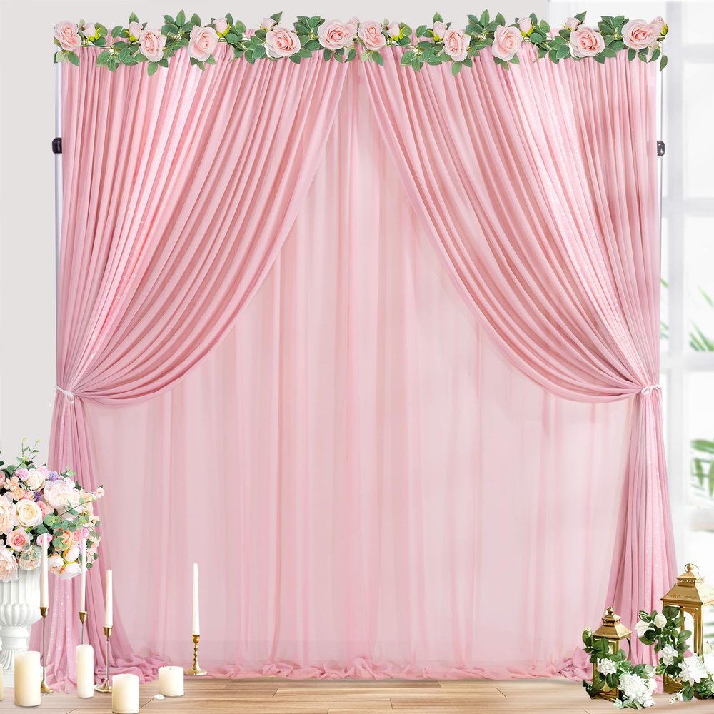 Dusty Rose Chiffon Background DrapesSheer Fabric 30ft x 10ft Backdrop Curtain for Bridal Shower Baby Shower Party Decorations