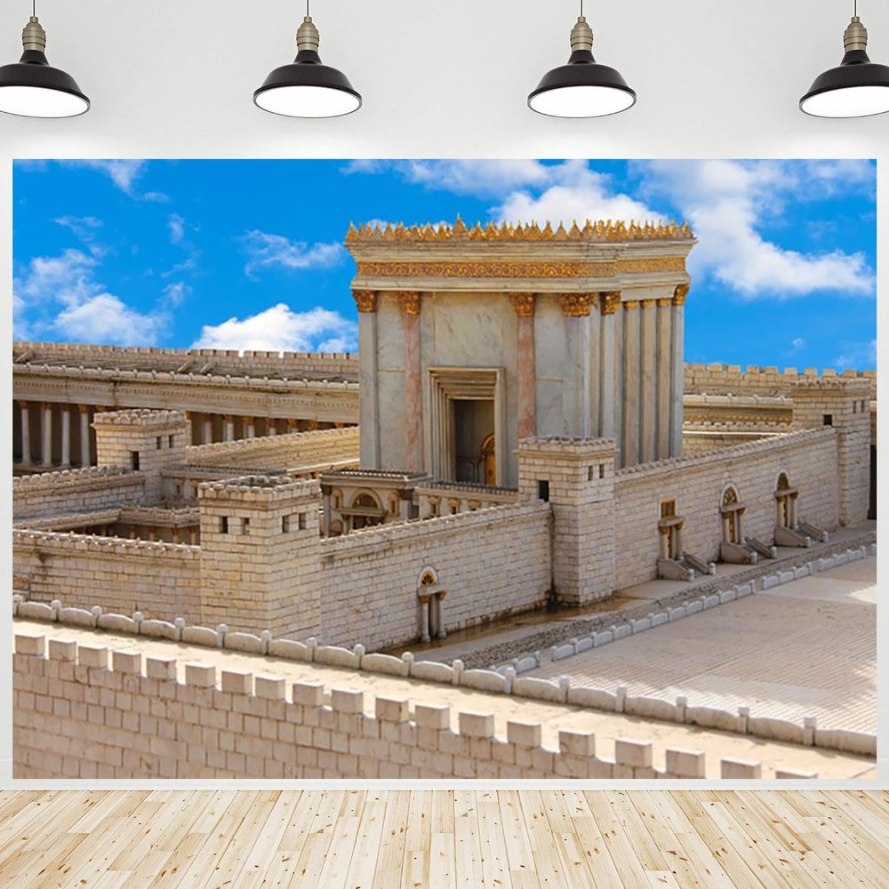 CRTPOD Ancient City Scenery Backdrop Blue Sky Jerusalem Second Temple Landscape Background Photography Banner for Portraits Birthday Party Decorations Wallpaper Photo Photobooth Props 15x8ft